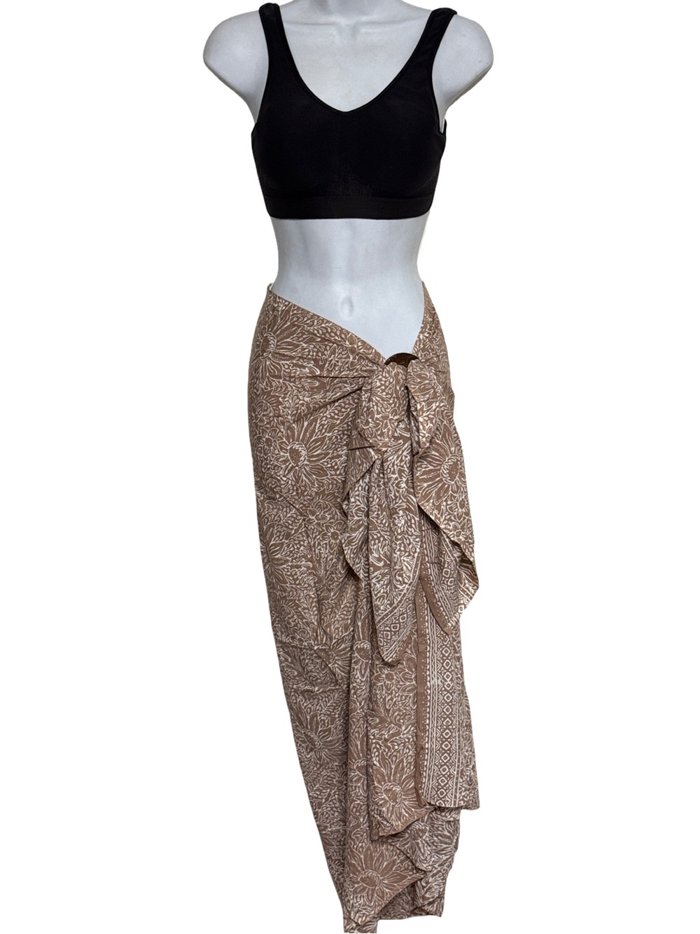 Brown Floral Bali Wrap Sarong NEW - Picture 6 of 9